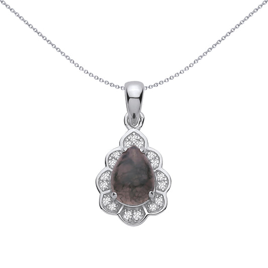 Silver  Grey Pear Moss Agate CZ Spooky Forest Pinecone Pendant - GVP728
