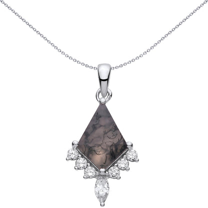 Silver  Grey Kite Moss Agate CZ Art Deco Shield Chandelier Pendant - GVP729