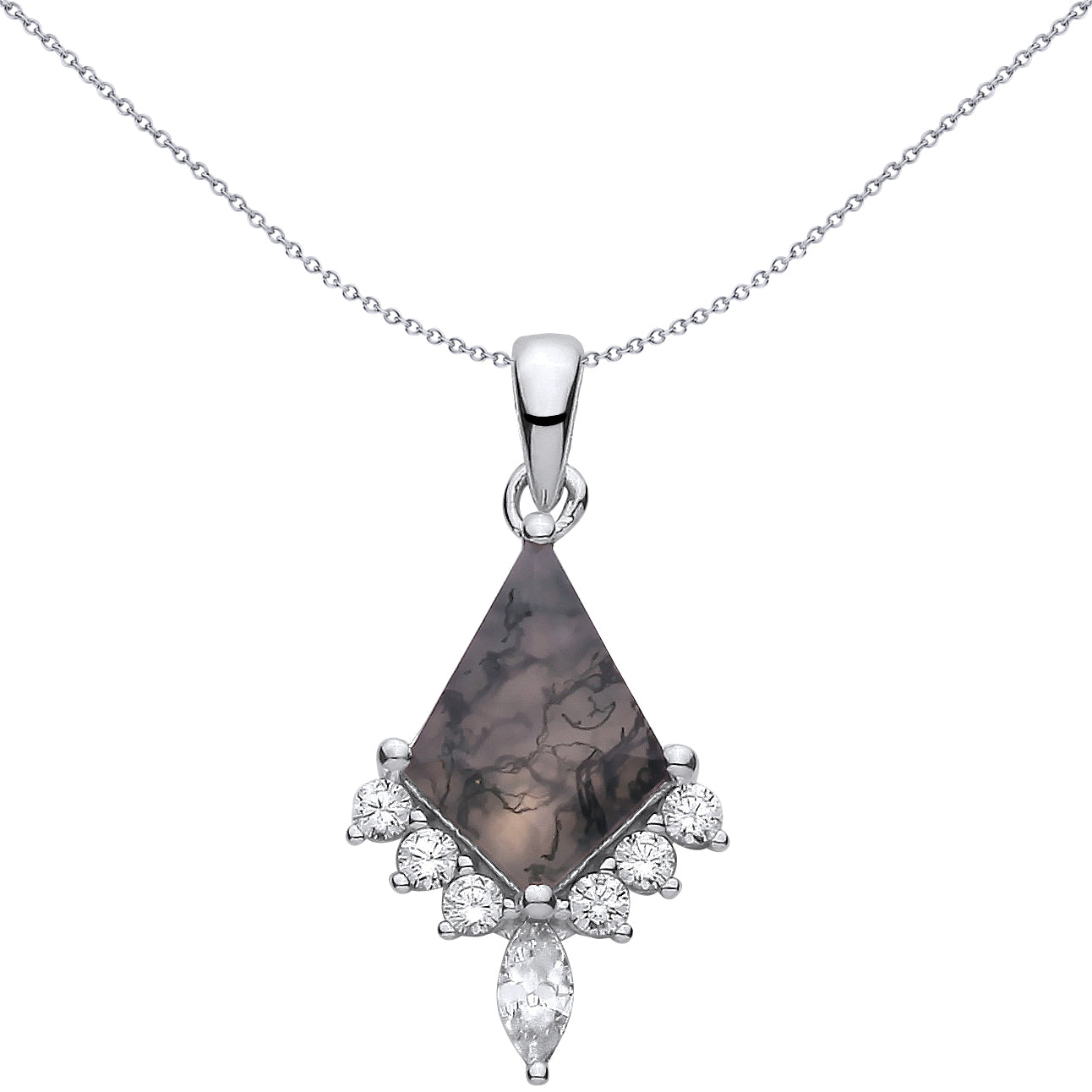 Silver  Grey Kite Moss Agate CZ Art Deco Shield Chandelier Pendant - GVP729