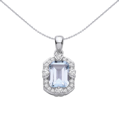 Silver  Blue Emerald CZ Love Heart Icy Glow Halo Charm Pendant - GVP730