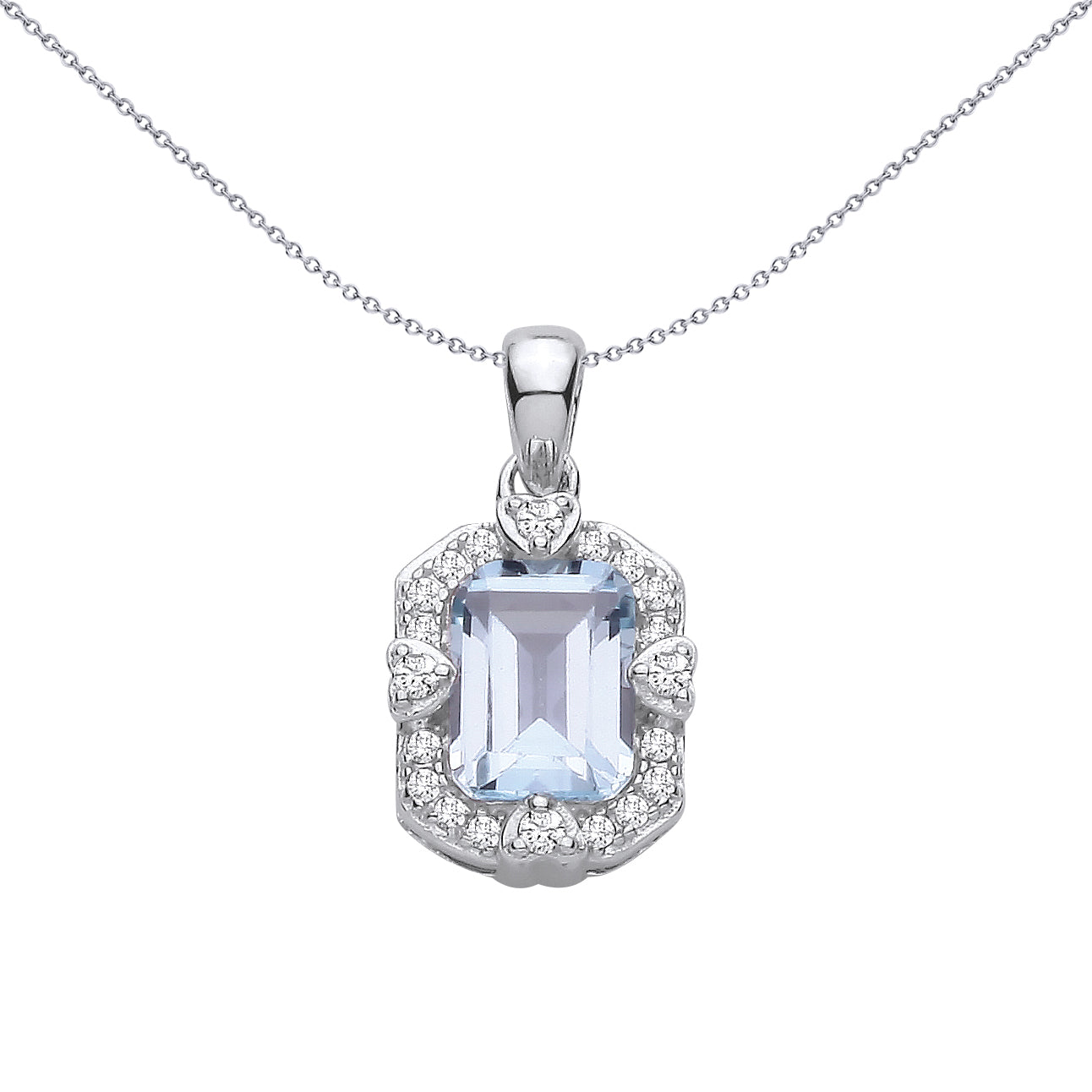 Sterling Silver  CZ & Sky Blue Topaz Halo Cluster Pendant - GVP730