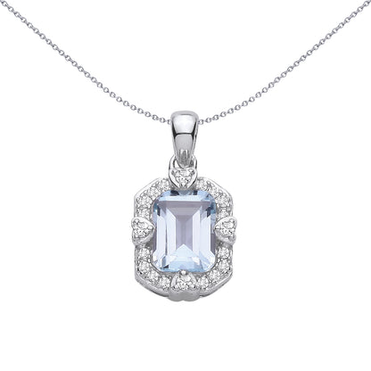Sterling Silver  CZ & Sky Blue Topaz Halo Cluster Pendant - GVP730