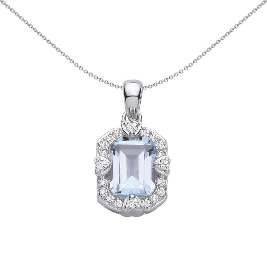 Sterling Silver  CZ & Sky Blue Topaz Halo Cluster Pendant - GVP730