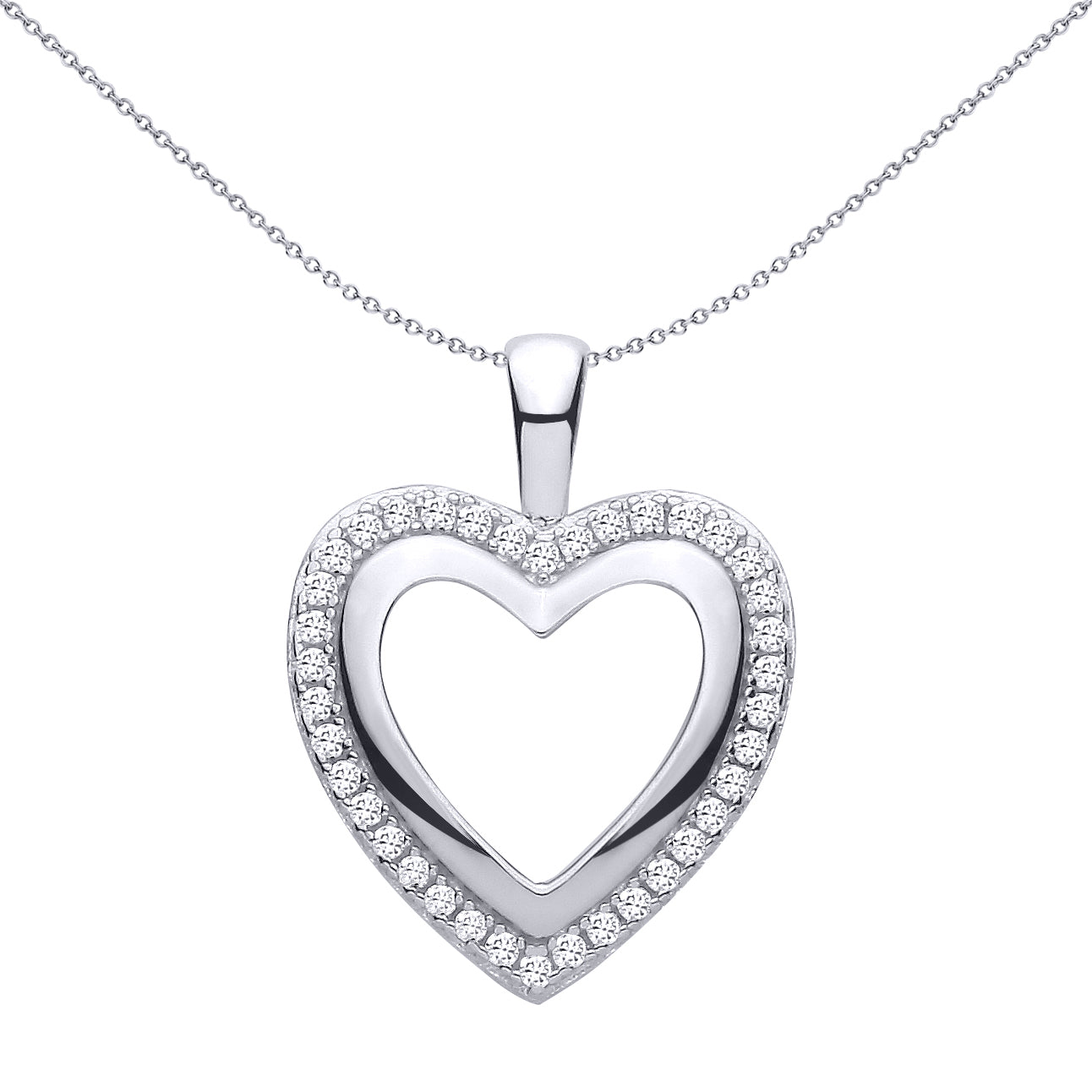Silver  CZ Nested Layered Open Heart Halo Heart Charm Pendant - GVP734