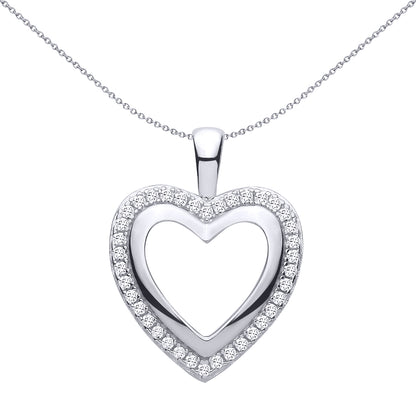 Silver  CZ Nested Layered Open Heart Halo Heart Charm Pendant - GVP734