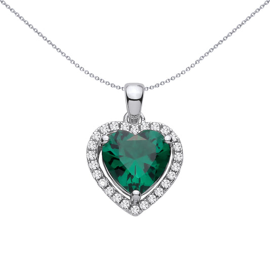 Sterling Silver  CZ & Emerald Heart Pendant - GVP735