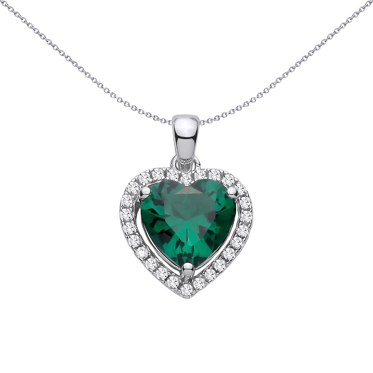 Sterling Silver  CZ & Emerald Heart Pendant - GVP735