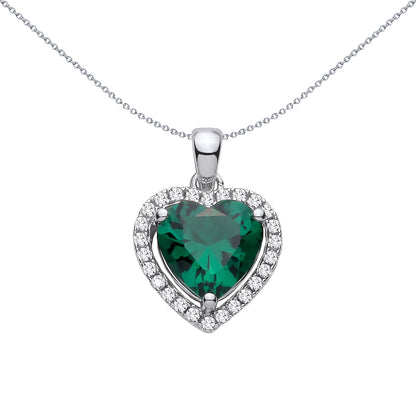 Sterling Silver  CZ & Emerald Heart Pendant - GVP735