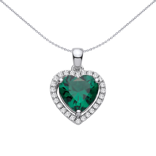 Sterling Silver  CZ & Emerald Heart Pendant - GVP735