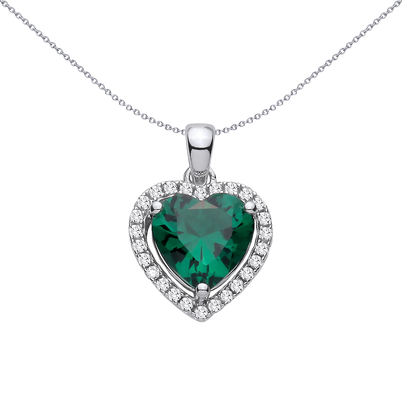 Silver  Green Heart CZ Envy Heart Halo Heart Charm Pendant - GVP735
