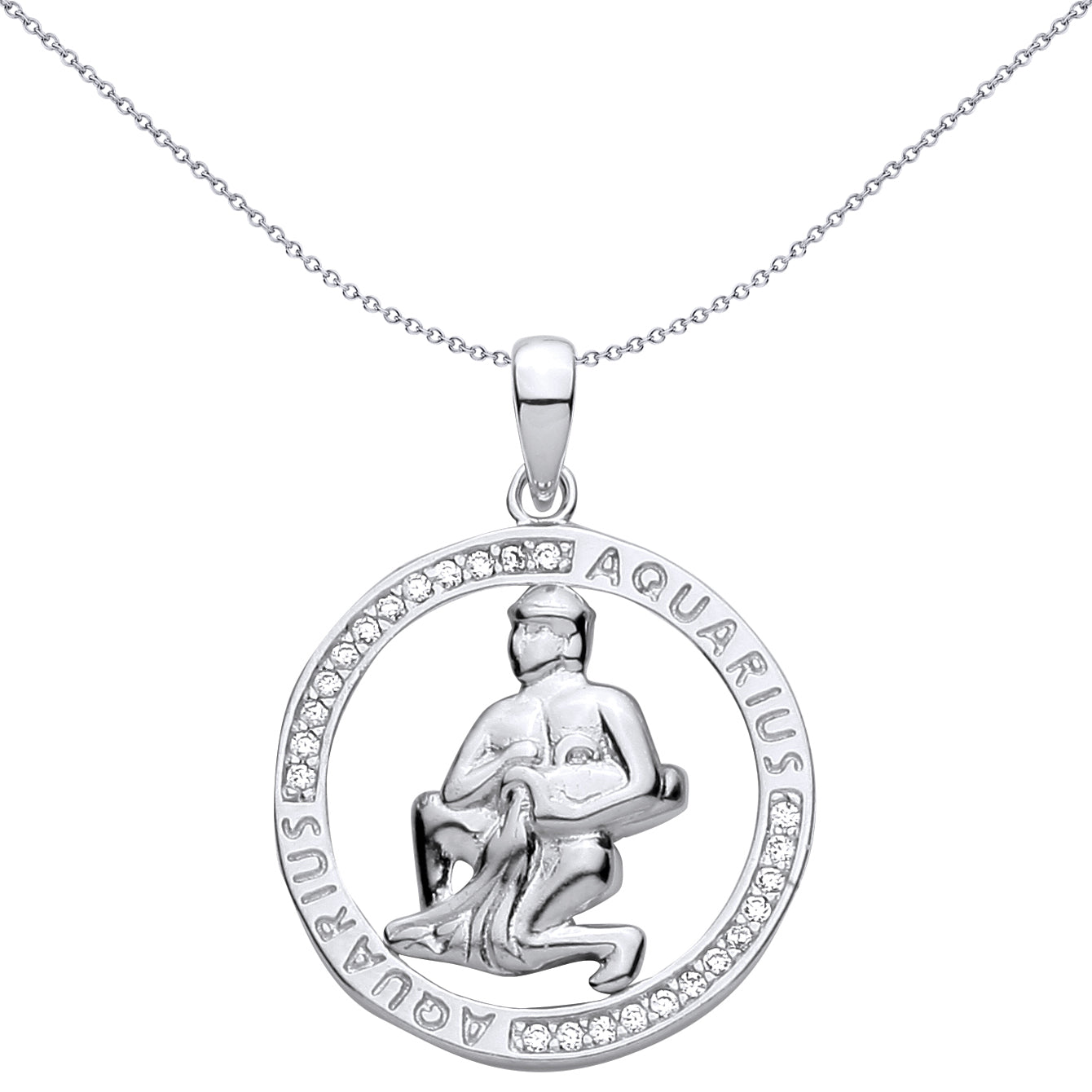 Sterling Silver  CZ Zodiac Pendant Aquarius - GVP736AQ