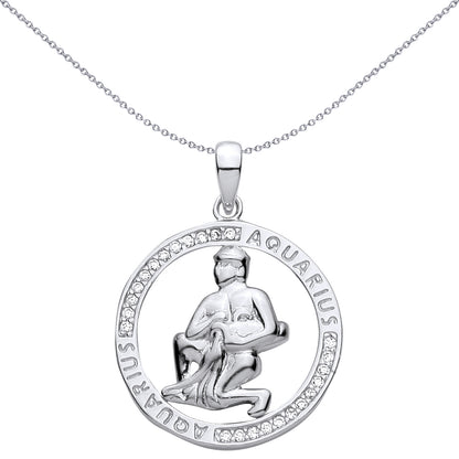 Sterling Silver  CZ Zodiac Pendant Aquarius - GVP736AQ