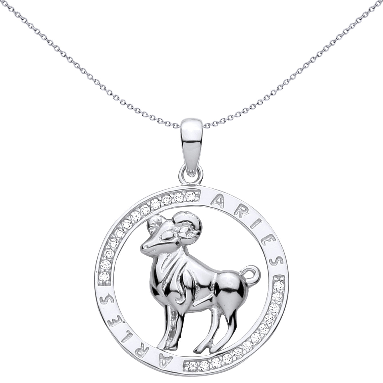 Silver  CZ Semi-set Halo Circle Zodiac Aries Ram Charm Pendant - GVP736AR
