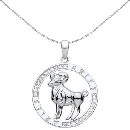 Sterling Silver  CZ Zodiac Pendant Aries - GVP736AR