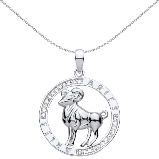 Sterling Silver  CZ Zodiac Pendant Aries - GVP736AR