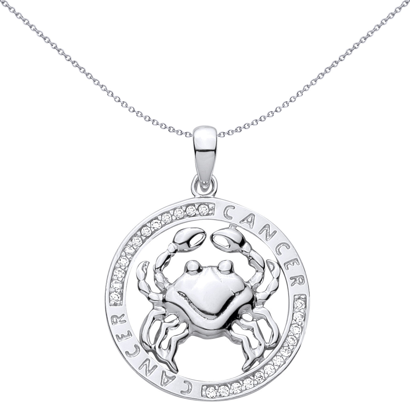 Silver  CZ Semi-set Halo Circle Zodiac Cancer Crab Charm Pendant - GVP736CAN