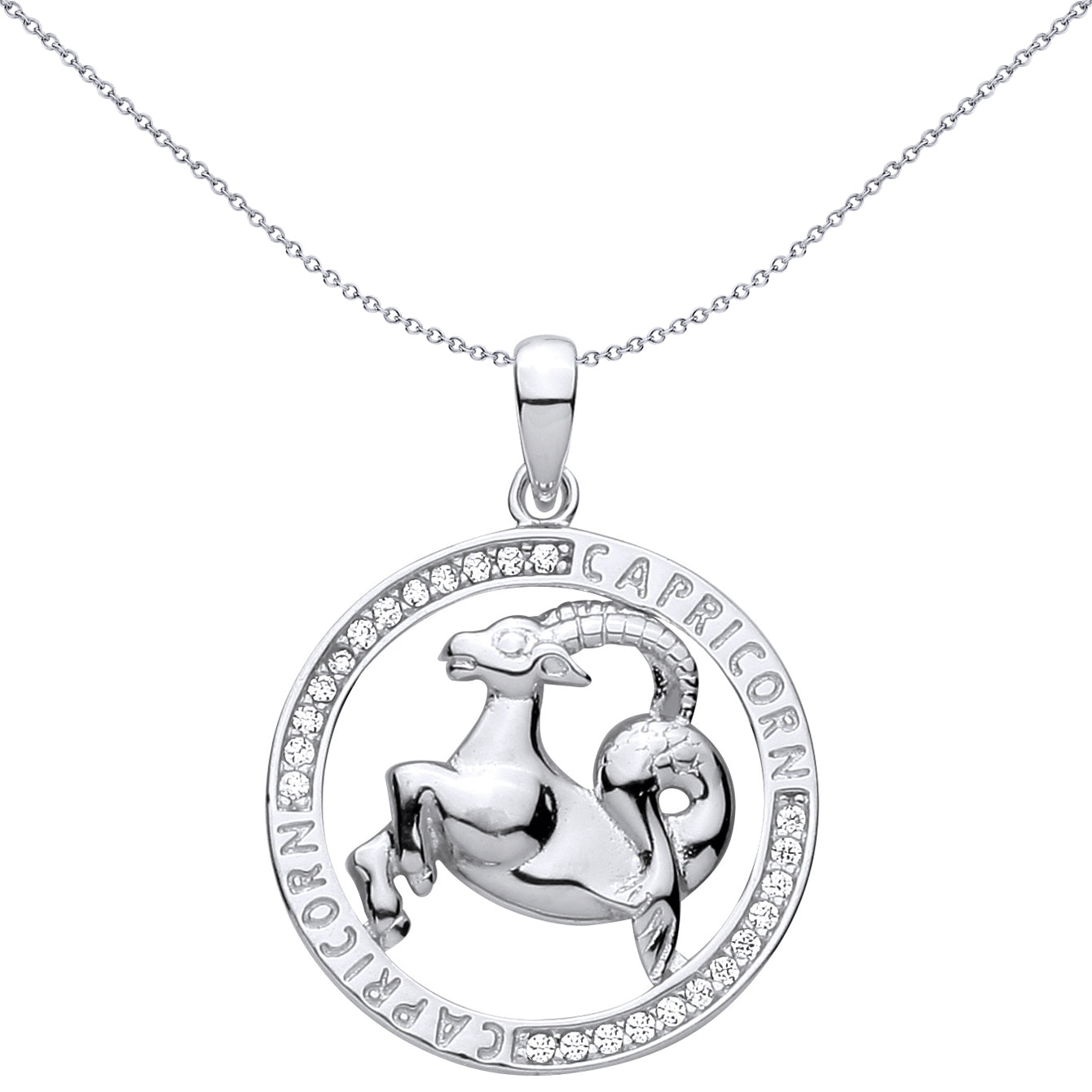 Sterling Silver  CZ Zodiac Pendant Capricorn - GVP736CAP