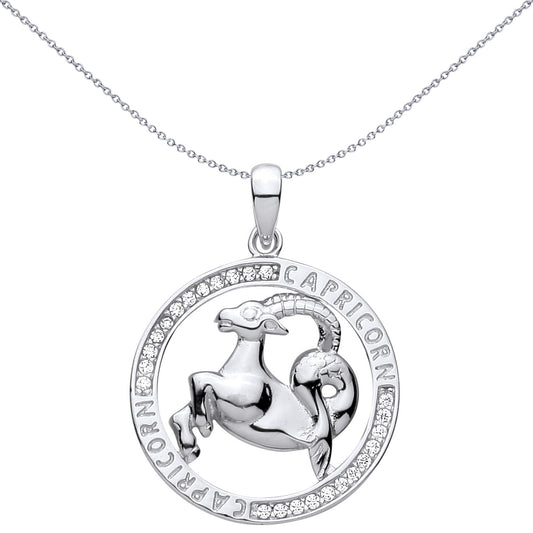 Sterling Silver  CZ Zodiac Pendant Capricorn - GVP736CAP