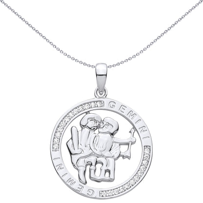 Sterling Silver  CZ Zodiac Pendant Gemini - GVP736GE
