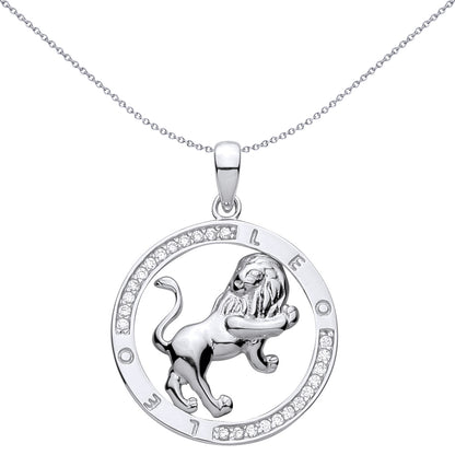 Silver  CZ Semi-set Halo Circle Zodiac Leo Lion Charm Pendant - GVP736LE