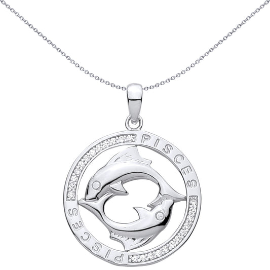 Sterling Silver  CZ Zodiac Pendant Pisces - GVP736PI