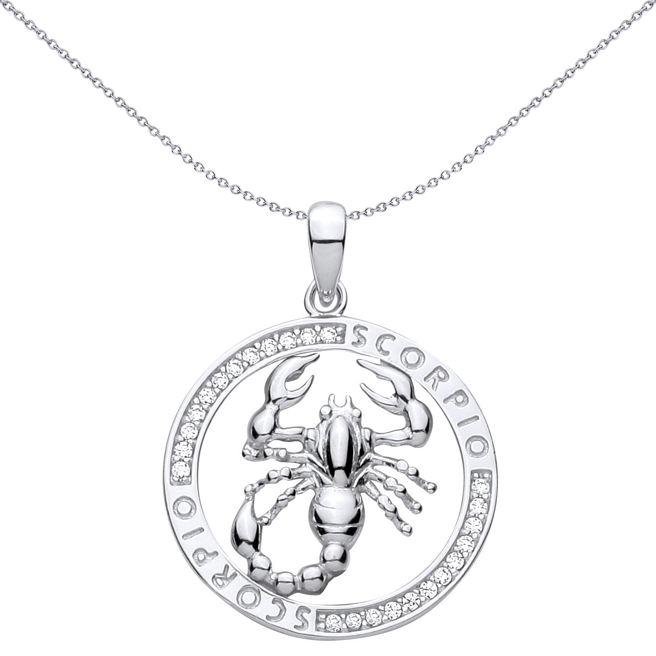 Silver  CZ Semi-set Halo Circle Zodiac Scorpio Charm Pendant - GVP736SC