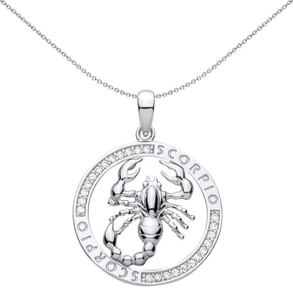 Silver  CZ Semi-set Halo Circle Zodiac Scorpio Charm Pendant - GVP736SC