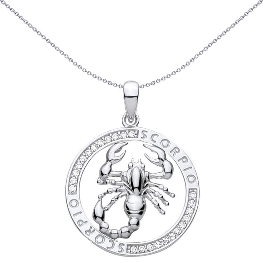 Silver  CZ Semi-set Halo Circle Zodiac Scorpio Charm Pendant - GVP736SC