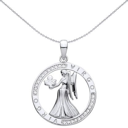 Silver  CZ Semi-set Halo Circle Zodiac Virgo Angel Charm Pendant - GVP736VI