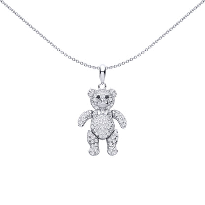 Sterling Silver  CZ Teddy Bear Pendant - GVP748