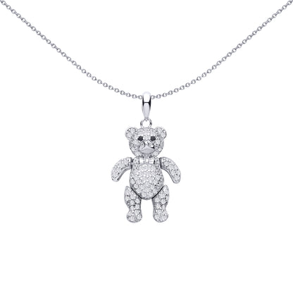 Silver  Black CZ Encrusted Moveable Teddy Bear Bowtie Pendant - GVP748