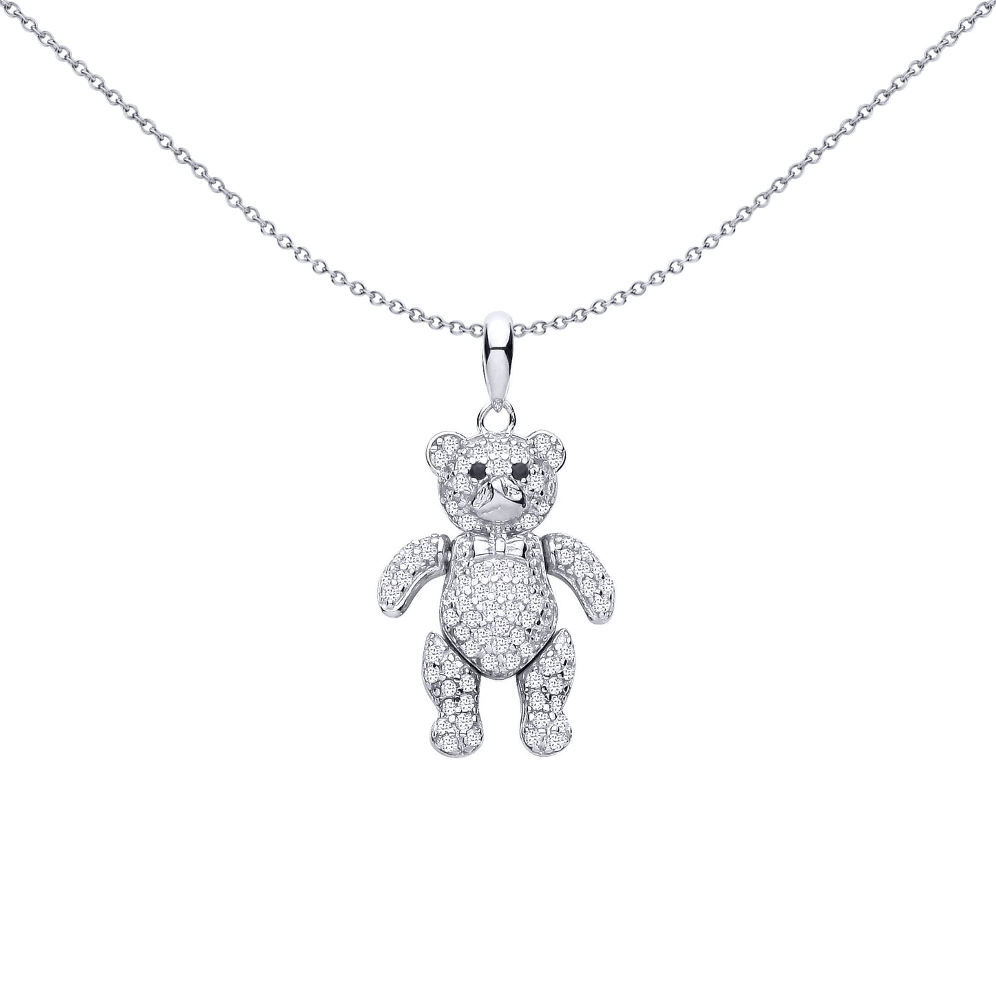 Silver  Black CZ Encrusted Moveable Teddy Bear Bowtie Pendant - GVP748