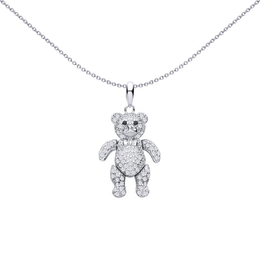 Sterling Silver  CZ Teddy Bear Pendant - GVP748