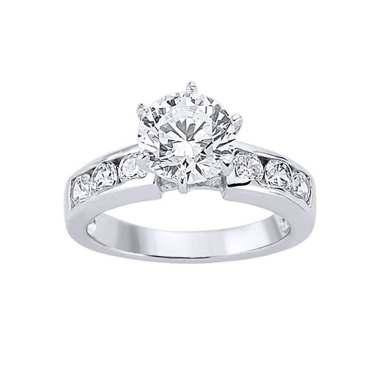 Silver CZ Shoulder-Set Halo Solitaire Engagement Ring - GVR022