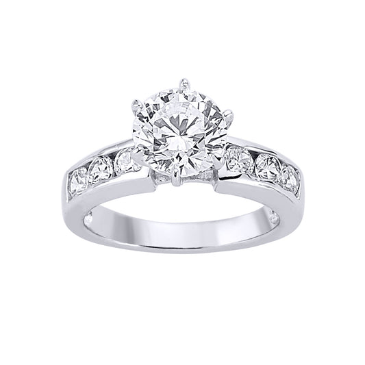 Silver  CZ Shoulder-Set Halo Solitaire Engagement Ring - GVR022