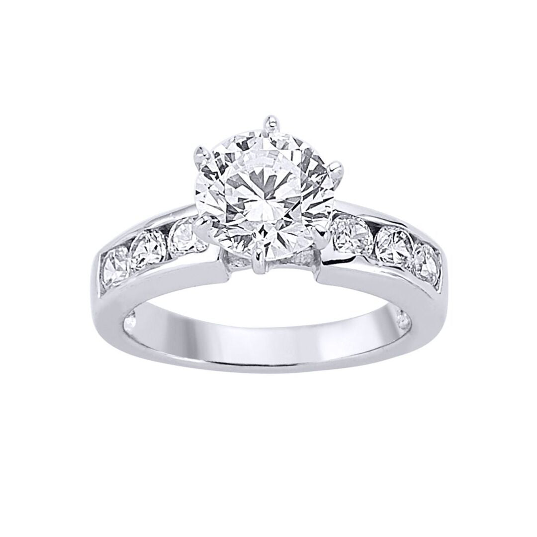 Silver  CZ Shoulder-Set Halo Solitaire Engagement Ring - GVR022