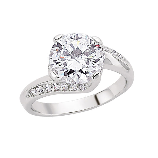 Silver  CZ Crossover Twist Solitaire Engagement Ring - GVR107