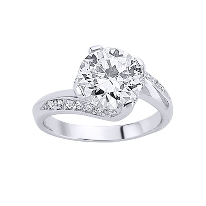 Silver  CZ Crossover Twist Solitaire Engagement Ring - GVR107