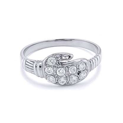 Boys Silver  CZ Boxing Glove Signet Ring - GVR11K