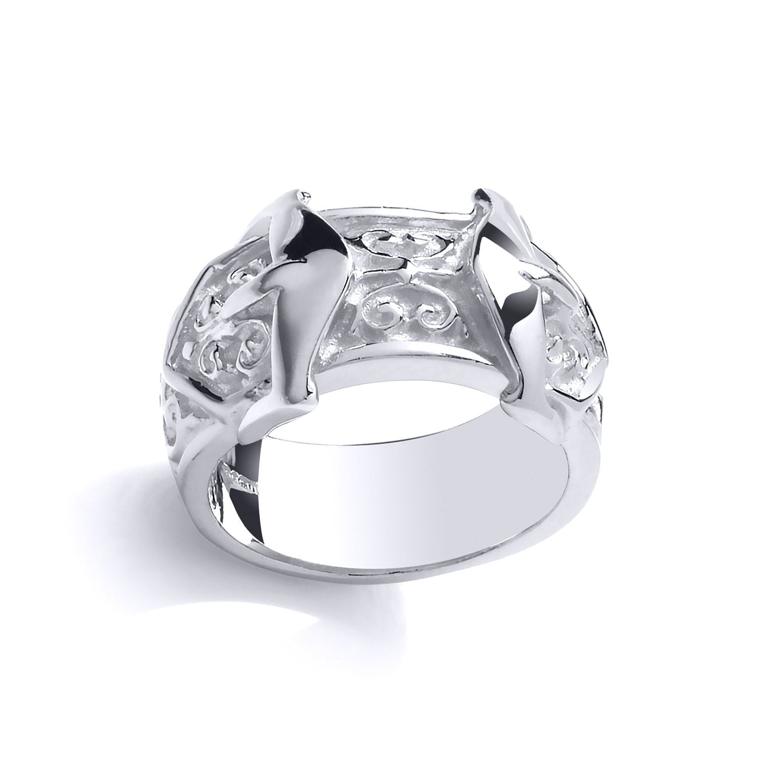 Kids 925 Sterling Silver  Filigree Carved Double Belt Buckle Ring - GVR17K