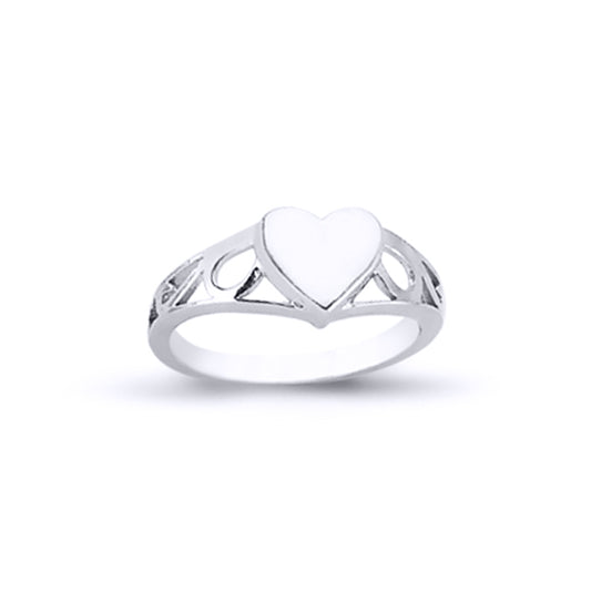 Girls Silver  Love Heart Signet Ring - GVR18K