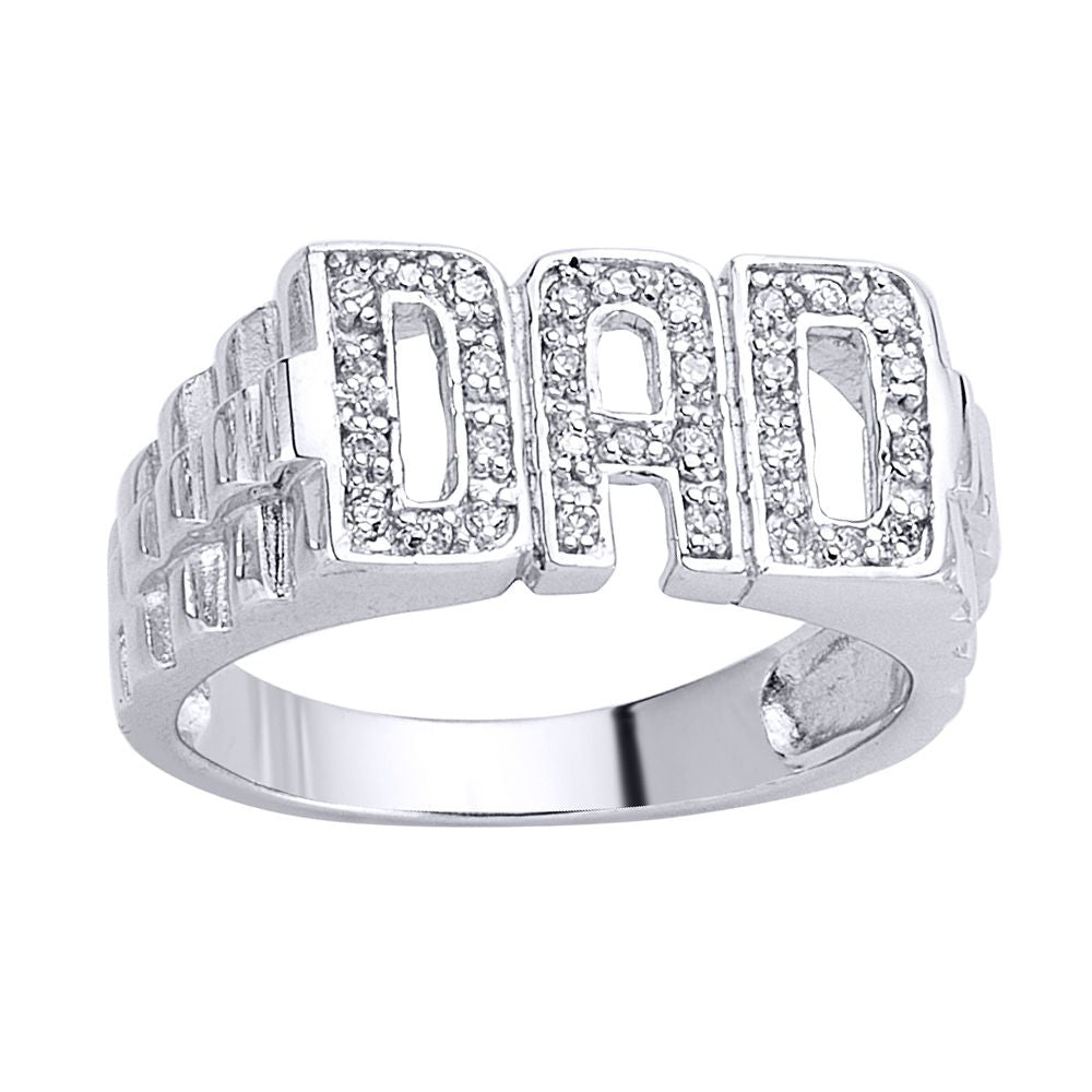 Men's Silver  CZ Watch Strap DAD Signet Ring - GVR193