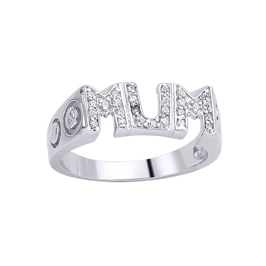 Silver CZ Theta Pave MUM ID Signet Ring - GVR194