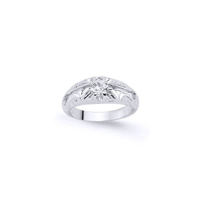 Boys Silver  CZ Gypsy Carved Solitaire Ring - GVR1K