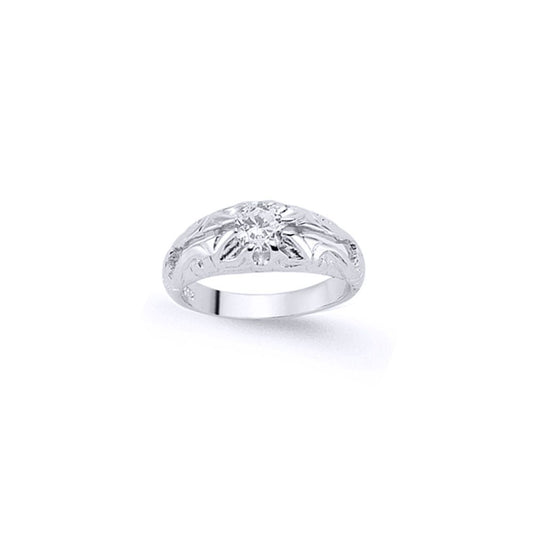 Boys Silver  CZ Gypsy Carved Solitaire Ring - GVR1K