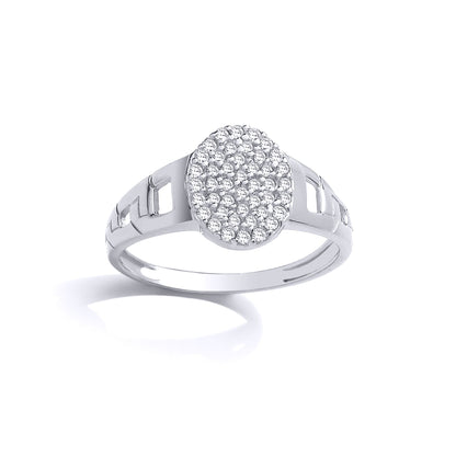 Kids Silver  CZ Encrusted Oval Curb Signet Ring - GVR26K