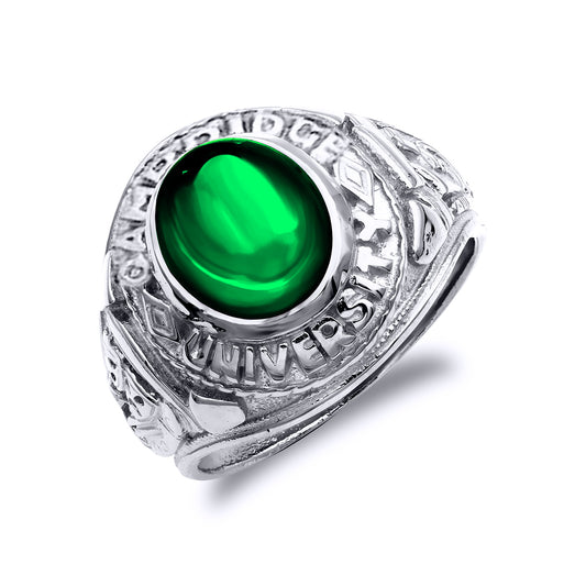 Mens Silver  Emerald-Green CZ Cambridge University College Ring - GVR285EM