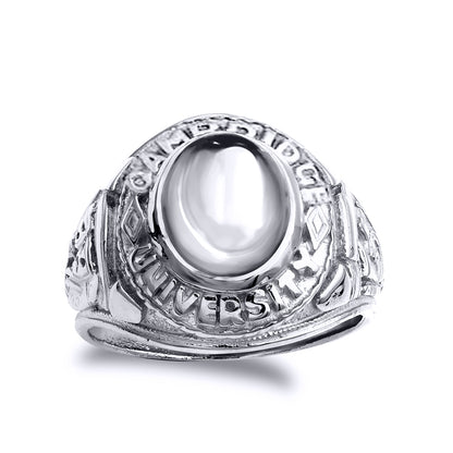 Mens Silver  Oval Cabochon CZ Cambridge University College Ring - GVR285W