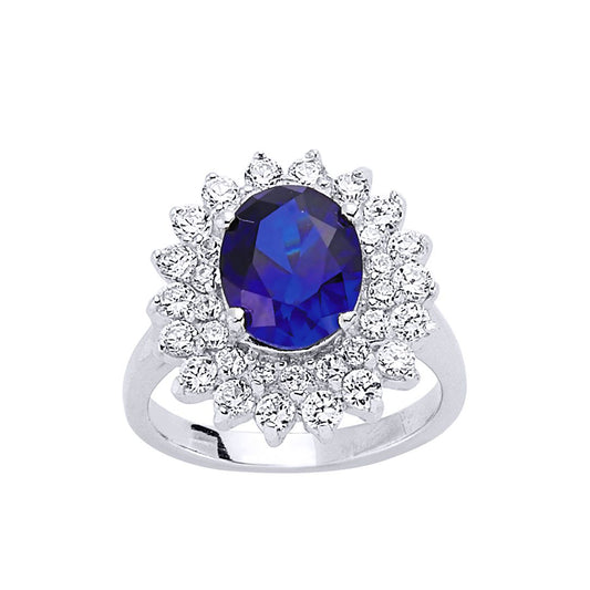 Silver  Sapphire-Blue CZ Princess Diana Kate Royal Engagement Ring - GVR302-SAP