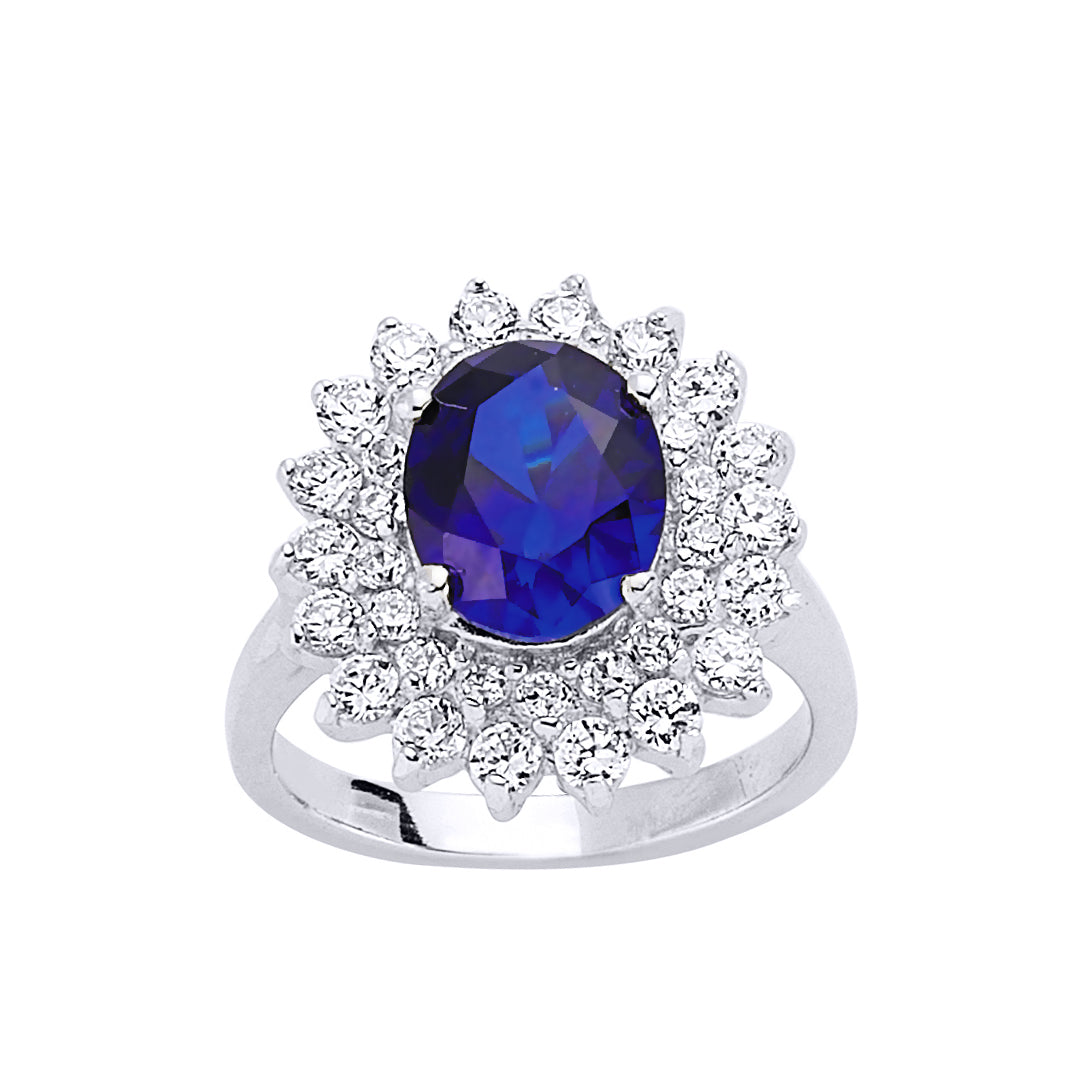 Silver  Sapphire-Blue CZ Princess Diana Kate Royal Engagement Ring - GVR302-SAP